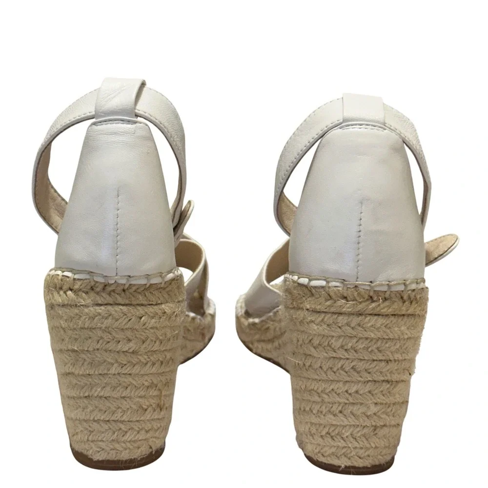Caslon Womens White Leather Espadrille Wedge Sandals Ankle Strap Size 10.5 M